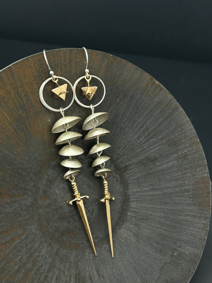 Merkaba Sacred Geometry Earrings with Swords