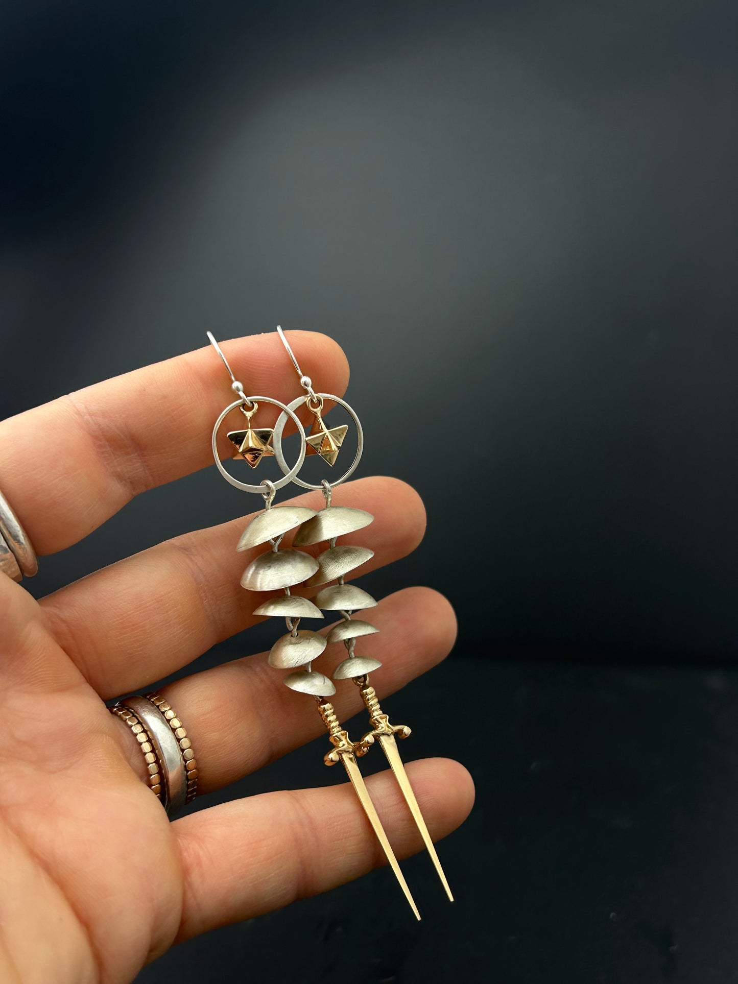 Merkaba Sacred Geometry Earrings with Swords