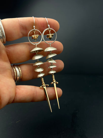Merkaba Sacred Geometry Earrings with Swords
