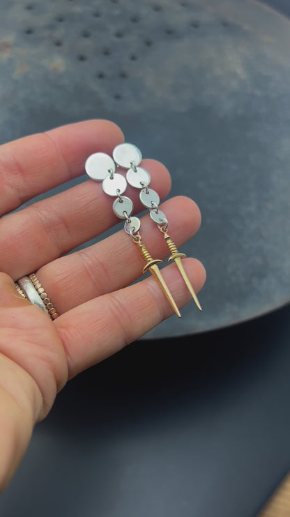 Sterling Silver Circle Post Earrings with Bronze Swords