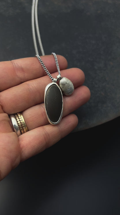 Espresso Beach Pebble Necklace with Sterling Silver Nugget
