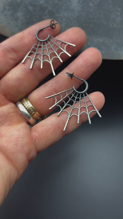 Sterling Silver Spiderweb Hoop Earrings