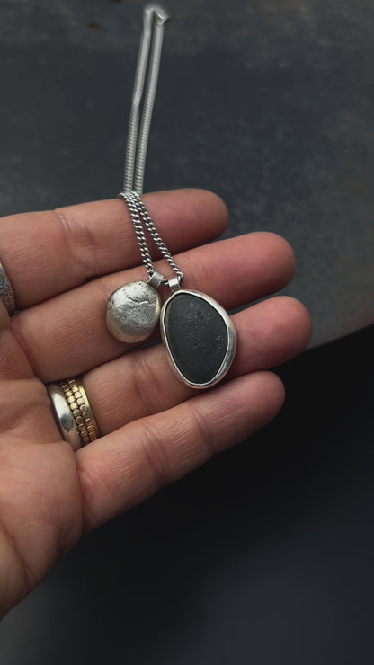 Slate Beach Pebble Necklace with Sterling Silver Nugget