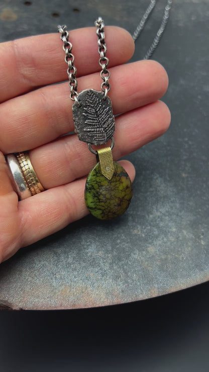 Sterling Silver Fern Necklace with Turquoise Pendant